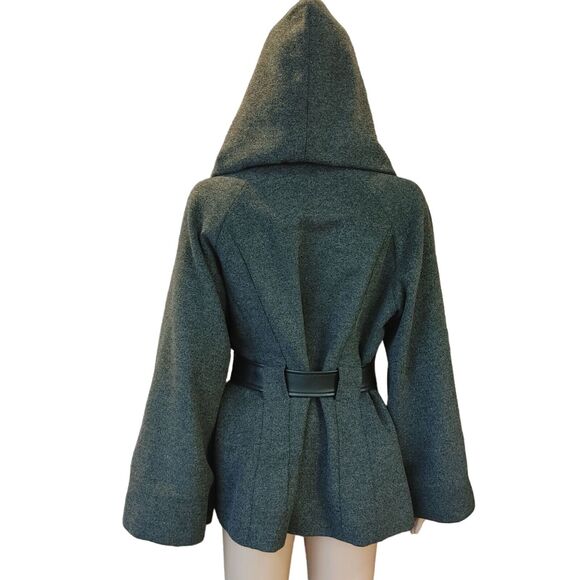 1 Madison Luxe Outerwear Womens L Whimsigoth Witchy Hooded Peacoat Jacket Gray - Picture 3 of 5
